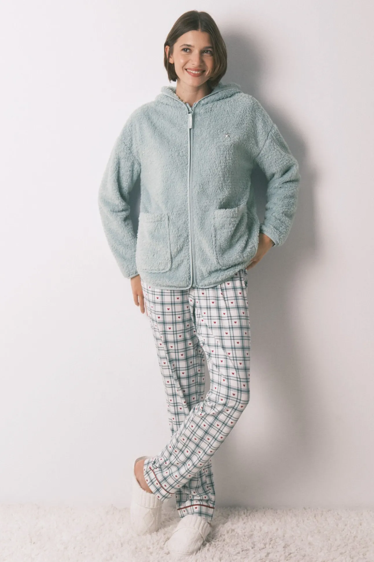 Bata corta tejido pelo verde lurex