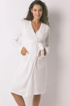 Bata larga "maternity" algodón blanco