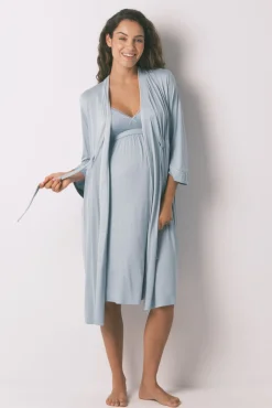 Bata larga "maternity" técnica soft touch azul