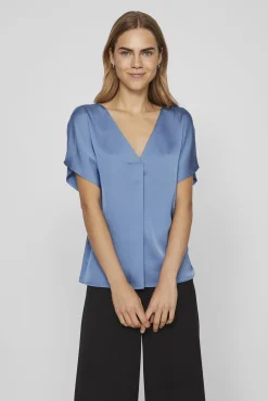 Blusa de manga corta satinada