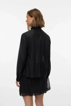 Blusa mujer de manga larga con lazo en el cuello