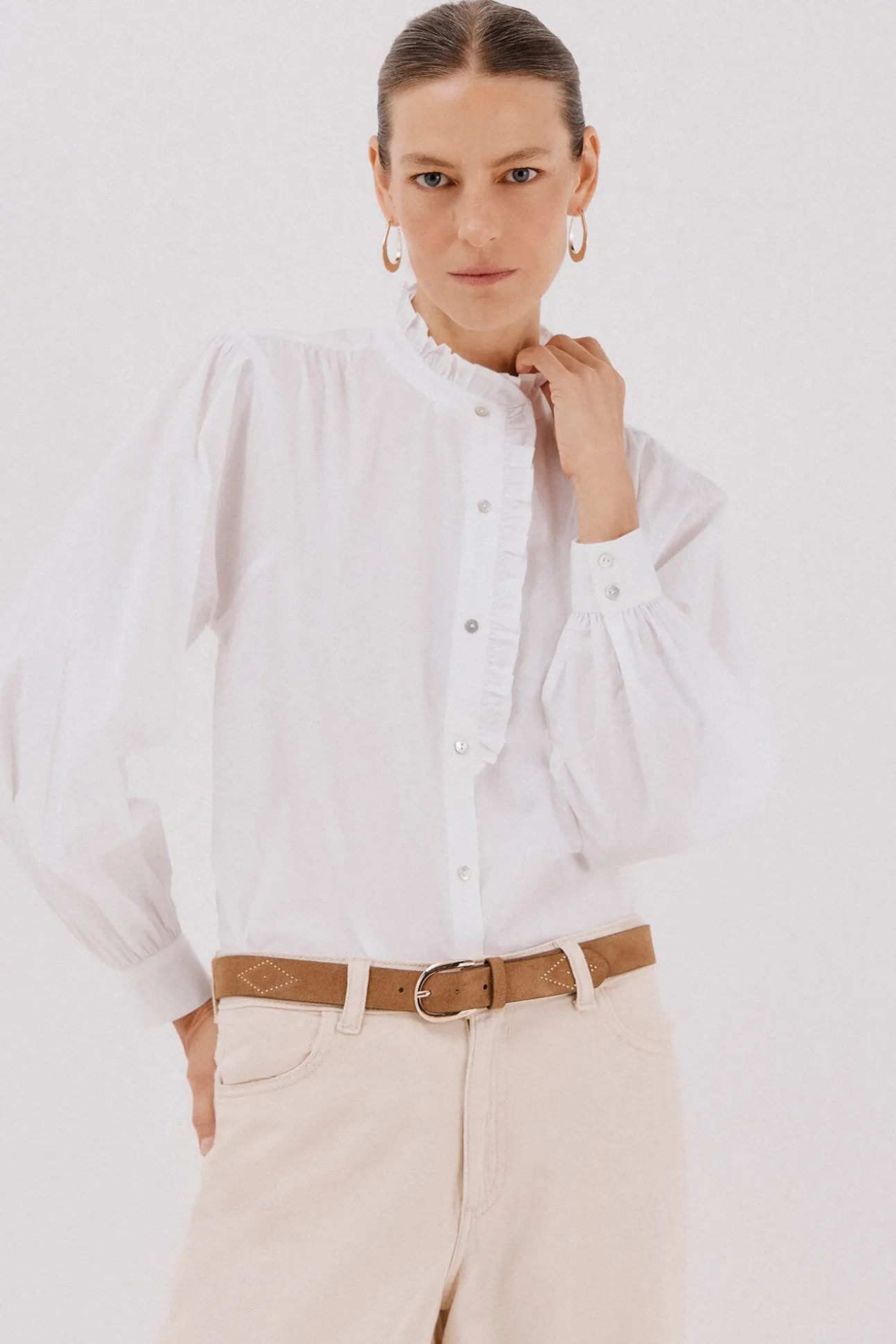 Blusa rayas cuello volantes