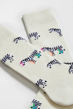 Calcetines altos Besocks de cebras de algodón orgánico color blanco roto