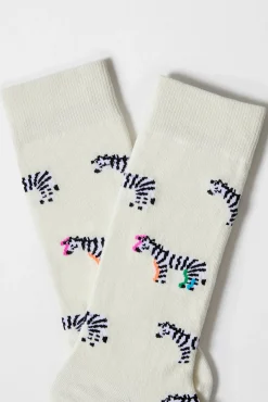 Calcetines altos Besocks de cebras de algodón orgánico color blanco roto