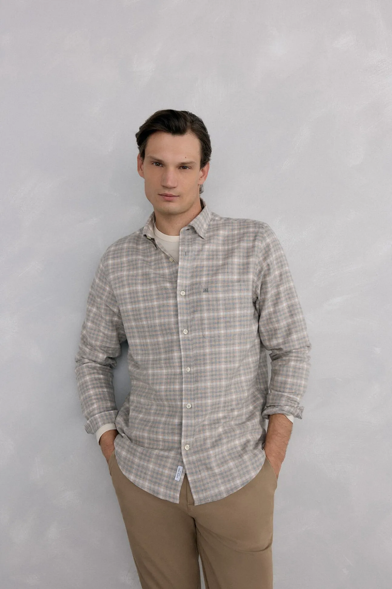 Camisa cuadros franela tejido italiano