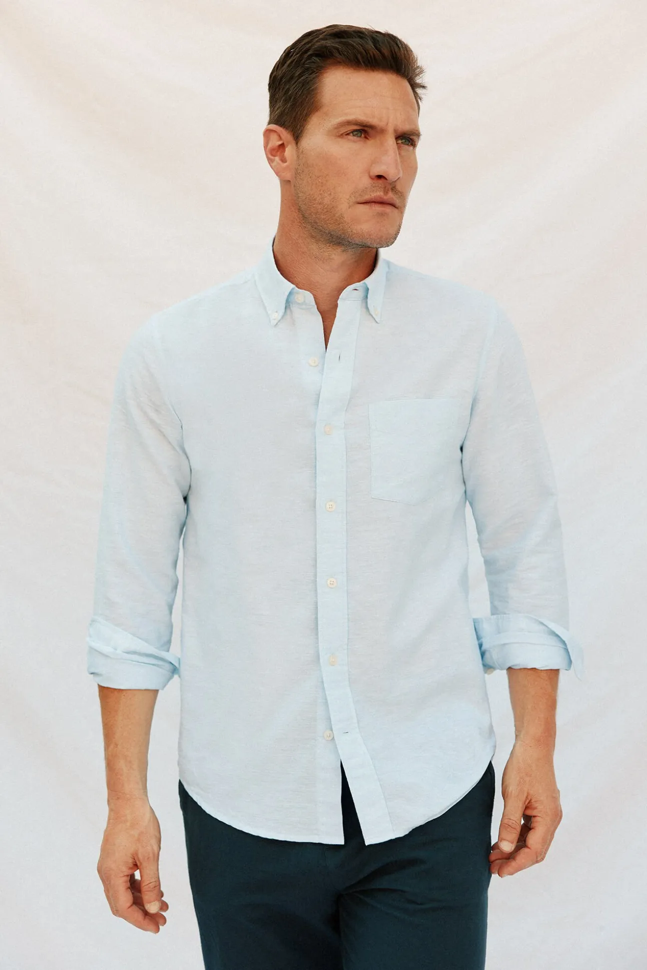 Camisa lino algodón liso
