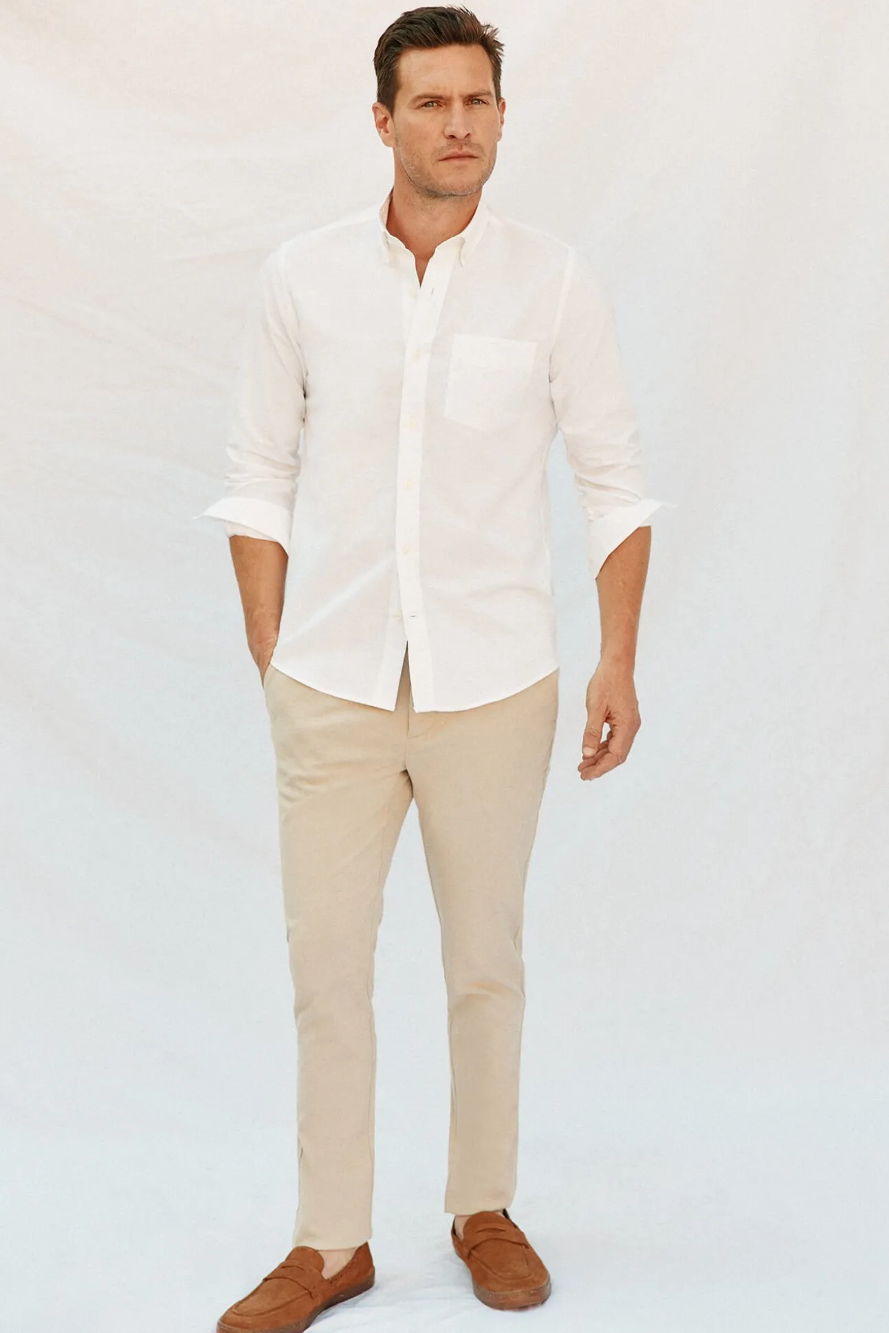 Camisa lino algodón liso