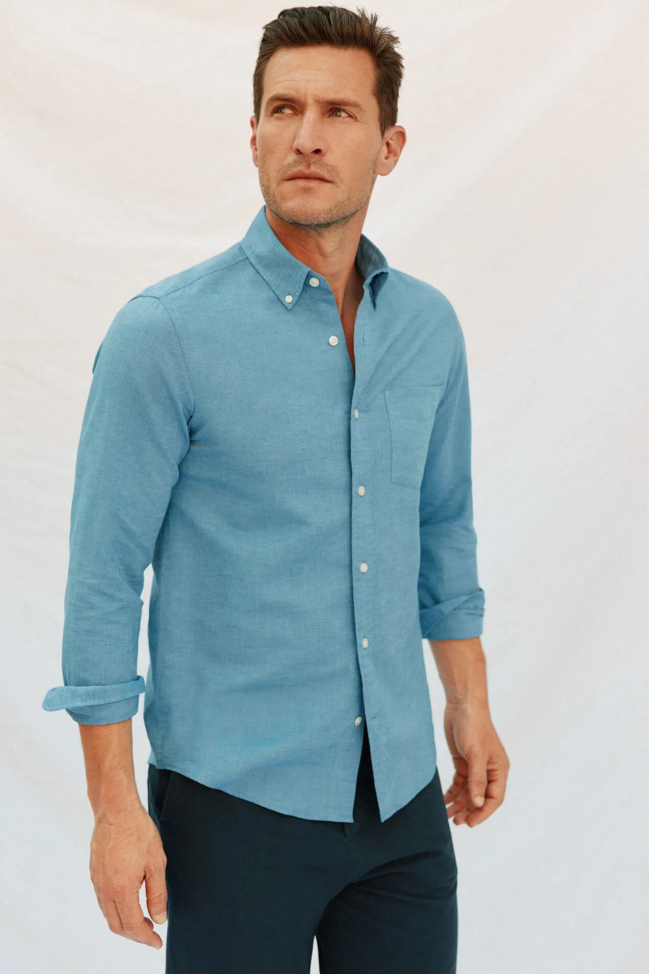 Camisa lino algodón liso