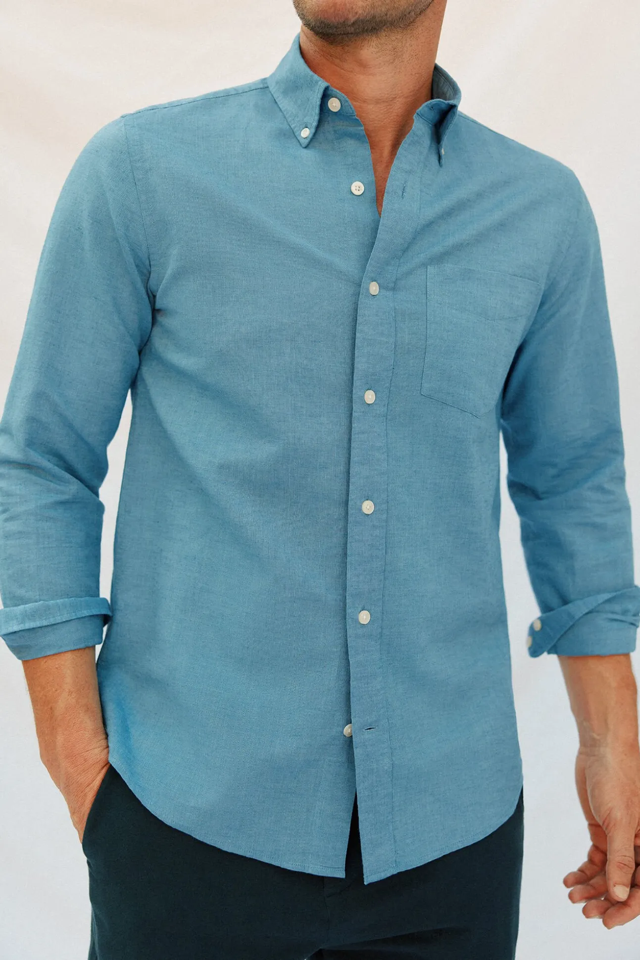 Camisa lino algodón liso