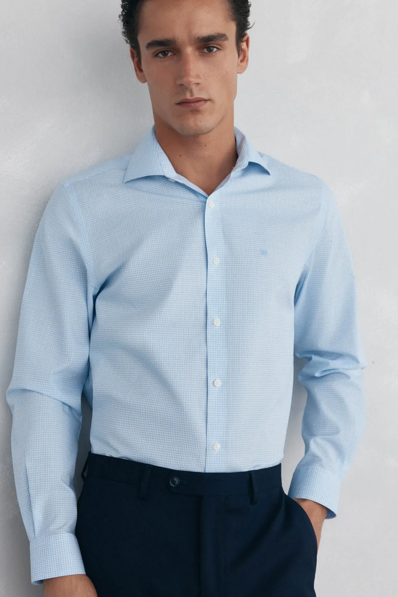 Camisa vestir cuadros non iron + antimanchas
