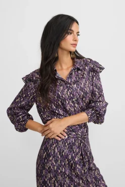 Camisa volantes hombro estampado ikat