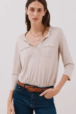 Camiseta cuello mao efecto lino