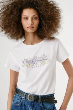 Camiseta manga corta con logo frontal con motivos florales