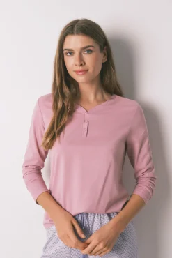 Camiseta manga larga algodón perchado rosa