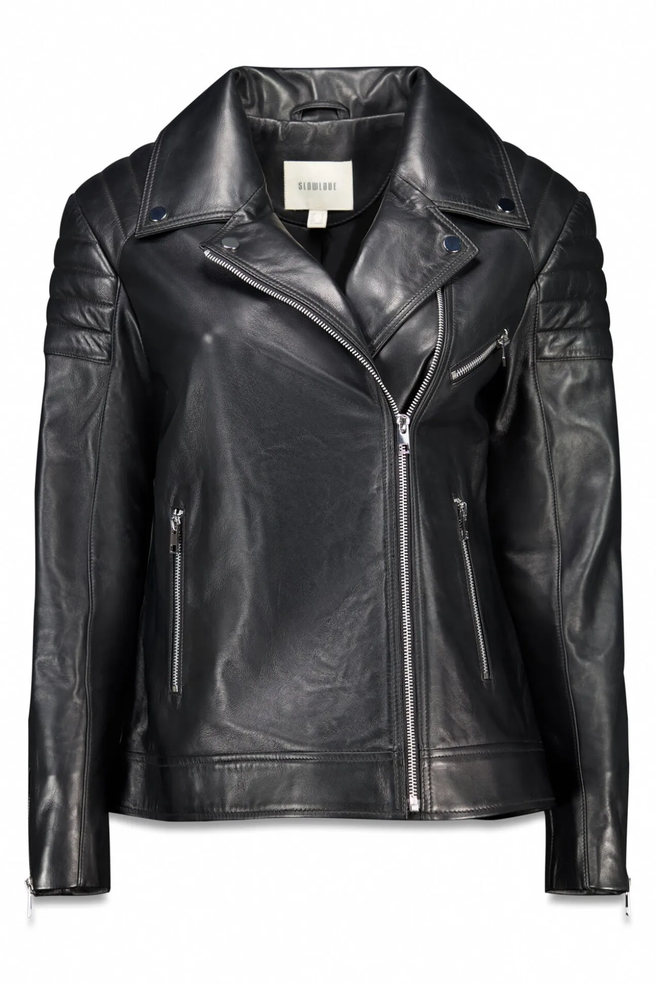 Cazadora biker de napa con acolchado en hombros