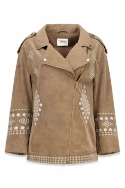 Cazadora biker efecto piel bordada