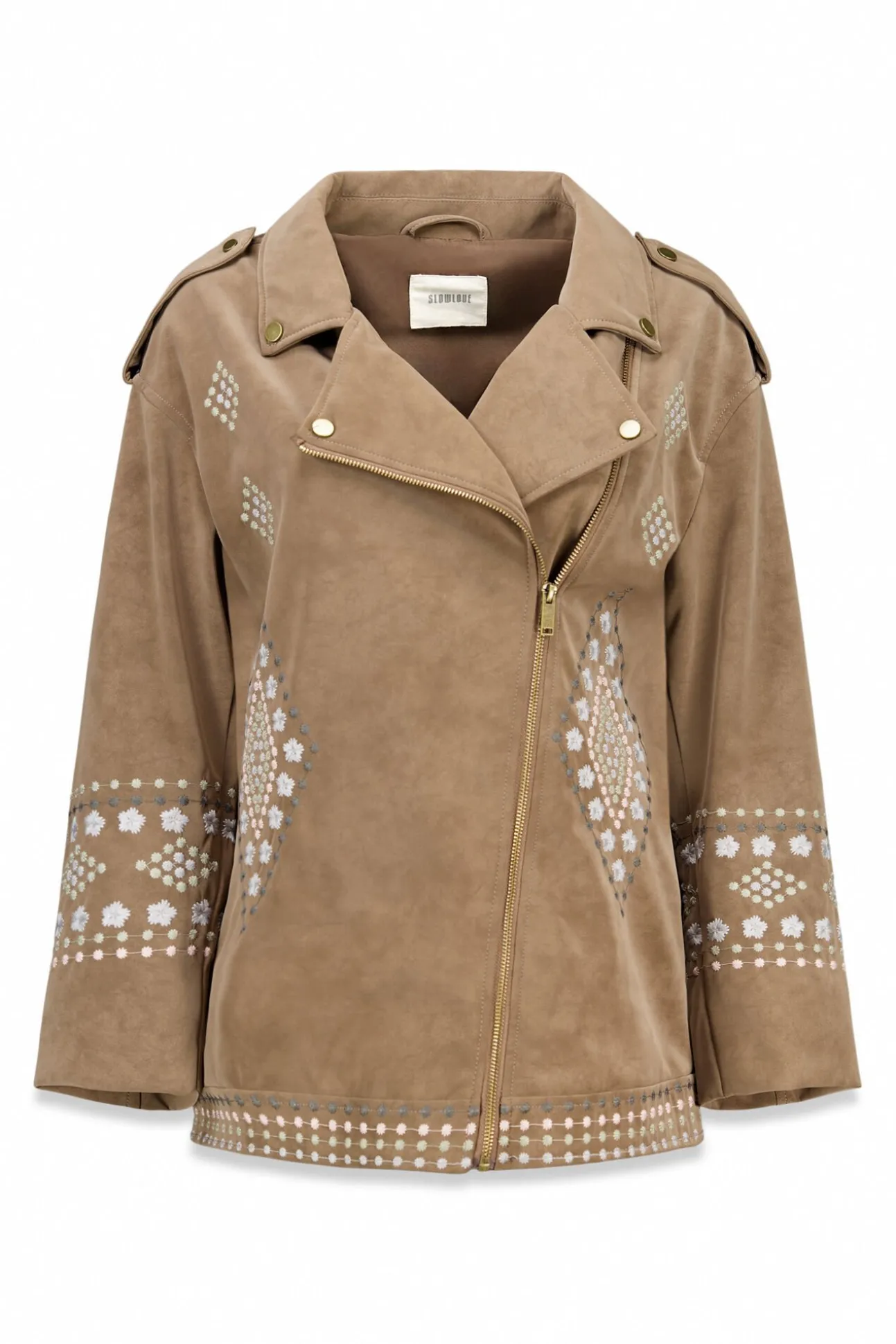 Cazadora biker efecto piel bordada