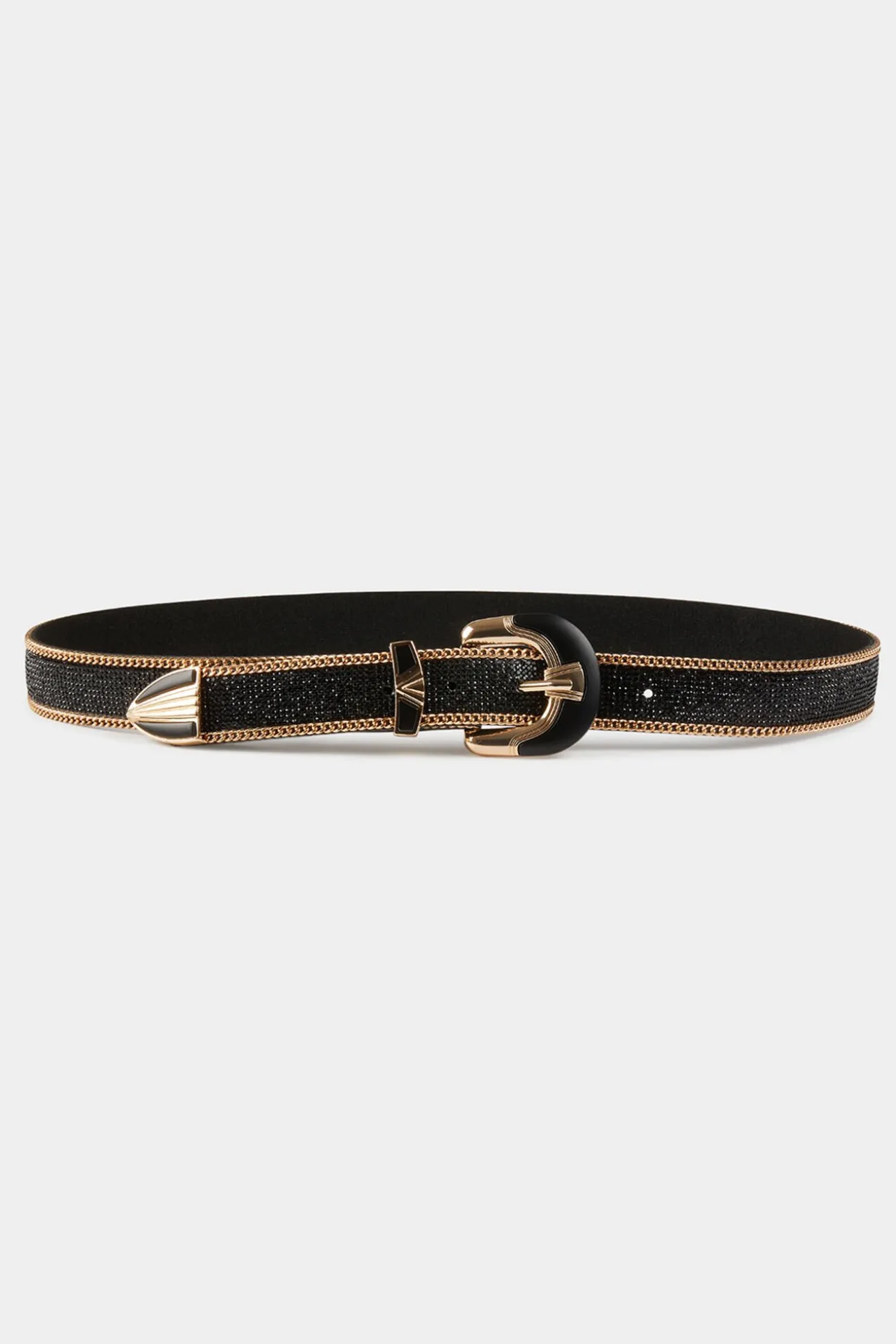 Cinturón con strass y cadenas