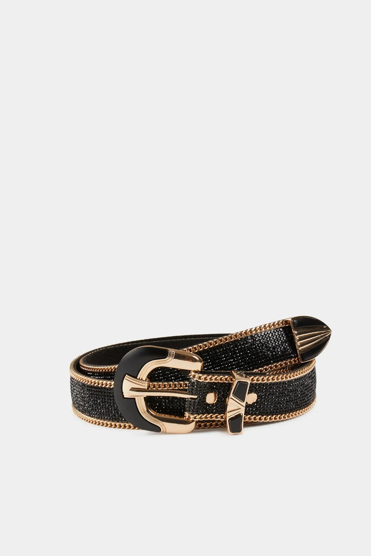 Cinturón con strass y cadenas