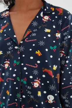 Conjunto pijama camisero Navidad azul