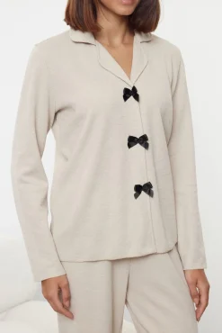 Conjunto pijama camisero punto con lazos