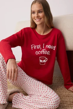 Conjunto pijama corazones rojo