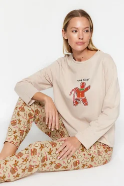 Conjunto pijama Galleta jengibre Navidad beige