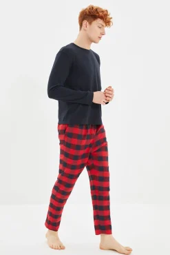 Conjunto pijama hombre cuadros rojo y azul