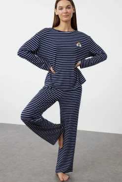 Conjunto pijama viscosa rayas azul arco iris