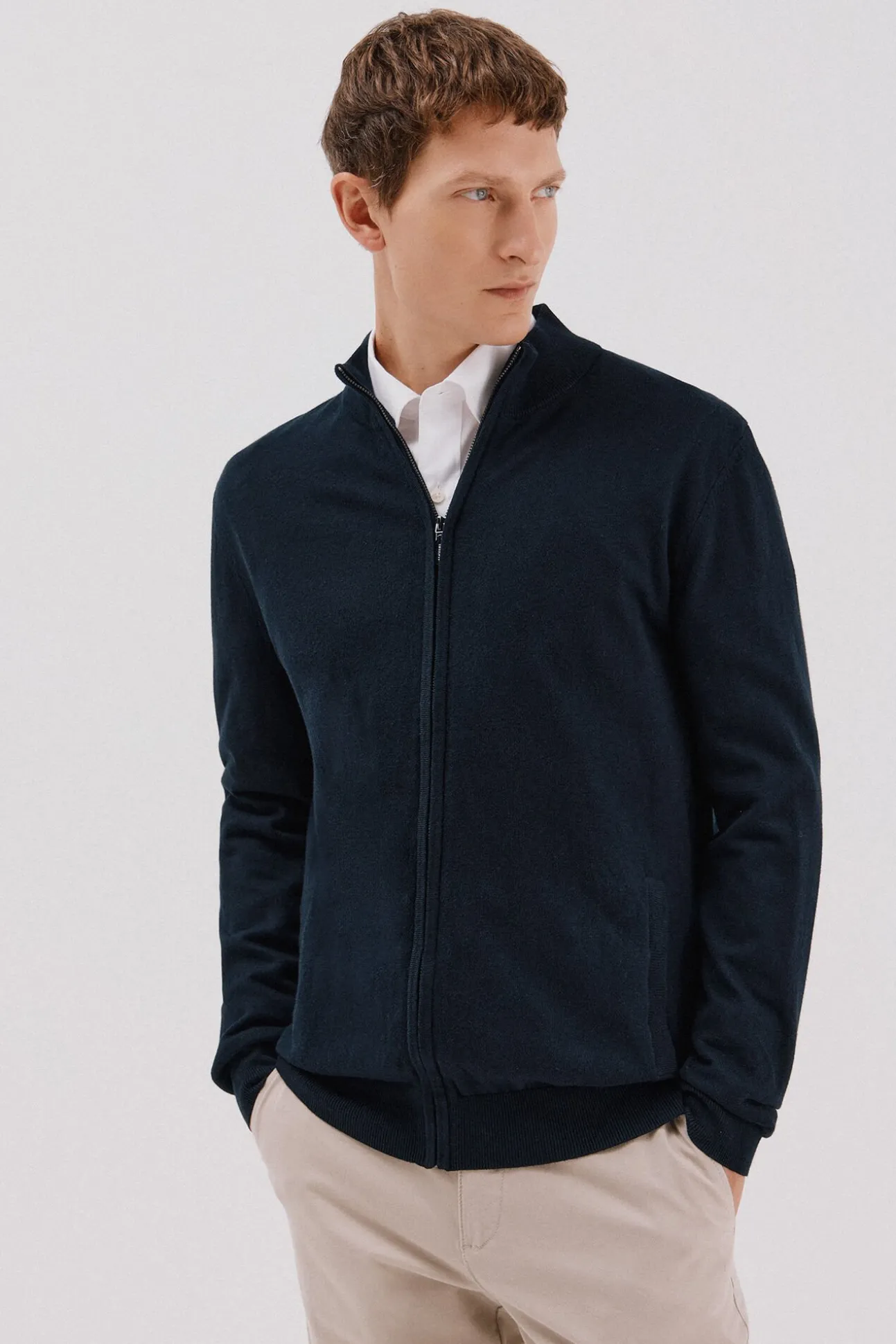 Cárdigan algodón con cashmere cierre cremallera