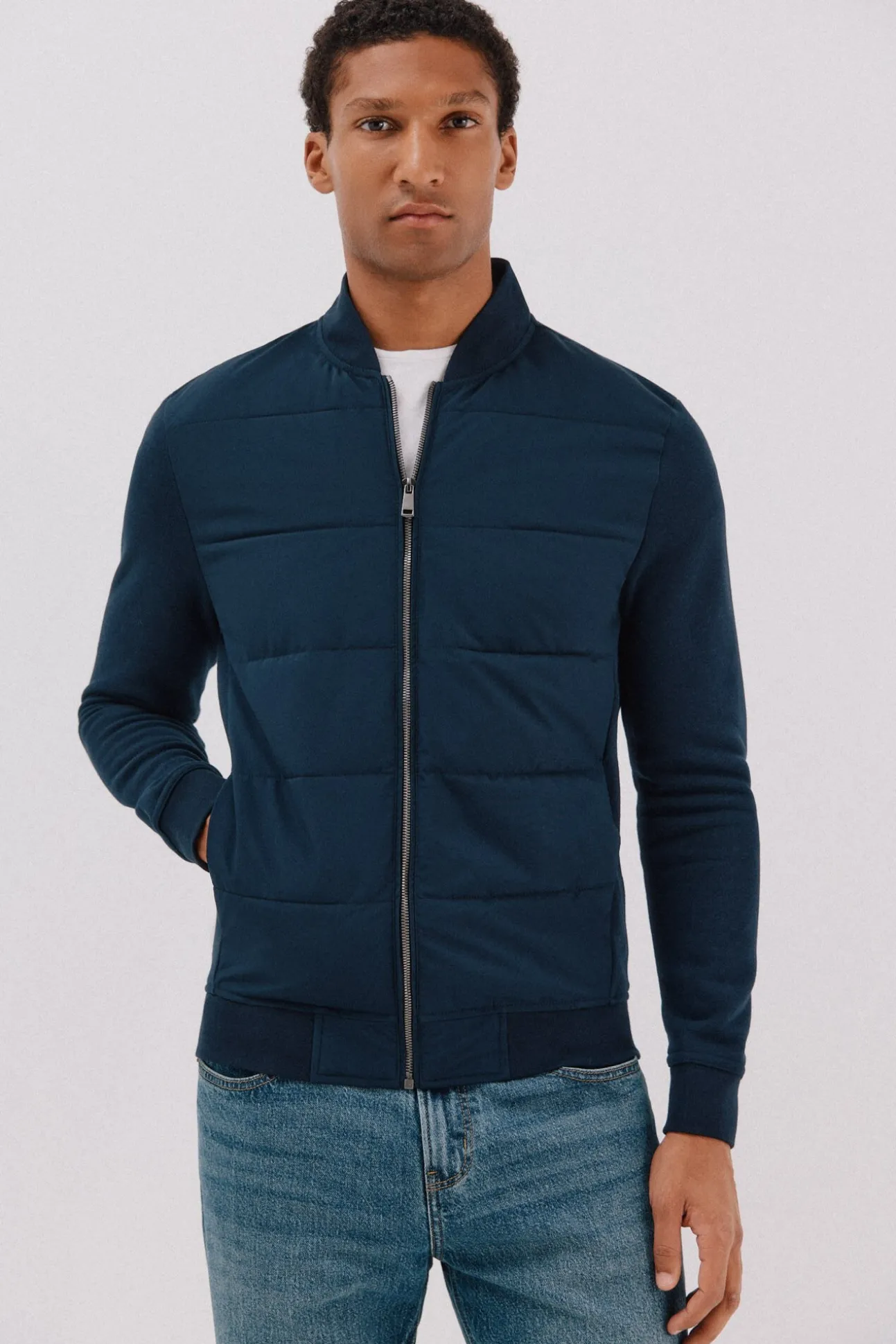 Cárdigan bomber tejido combinado