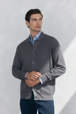 Cárdigan punto algodón cuello polo botones