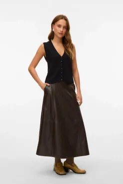 Falda midi efecto piel