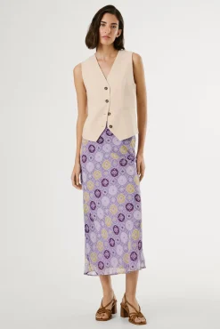 Falda midi fluida con estampado.