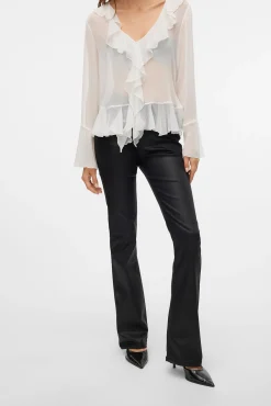Jeans flared de mujer efecto polipiel
