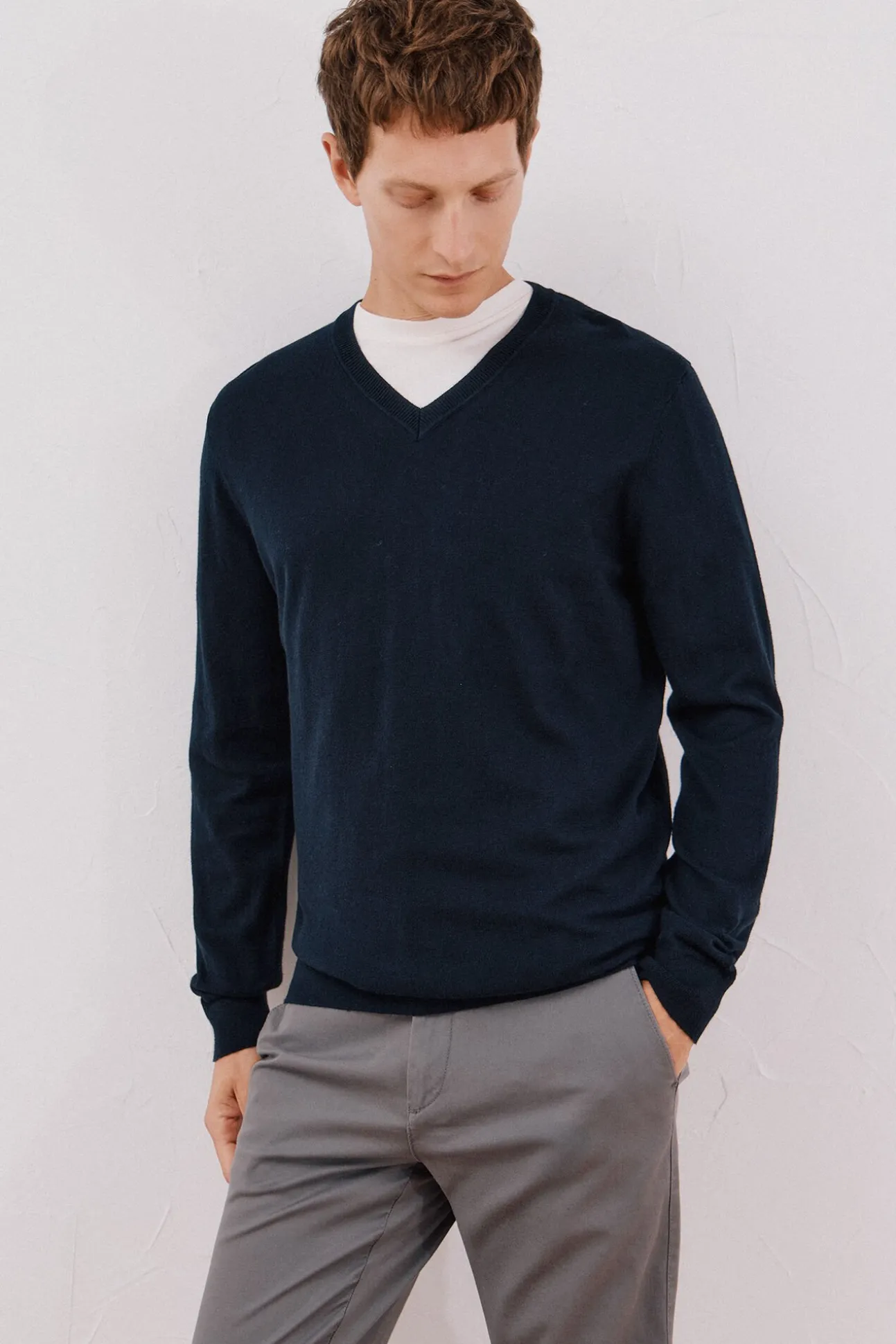 Jersey algodón cashmere cuello pico