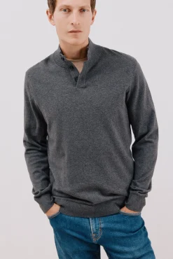 Jersey algodón cashmere cuello alto botones