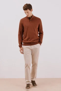 Jersey algodón cashmere cuello alto botones