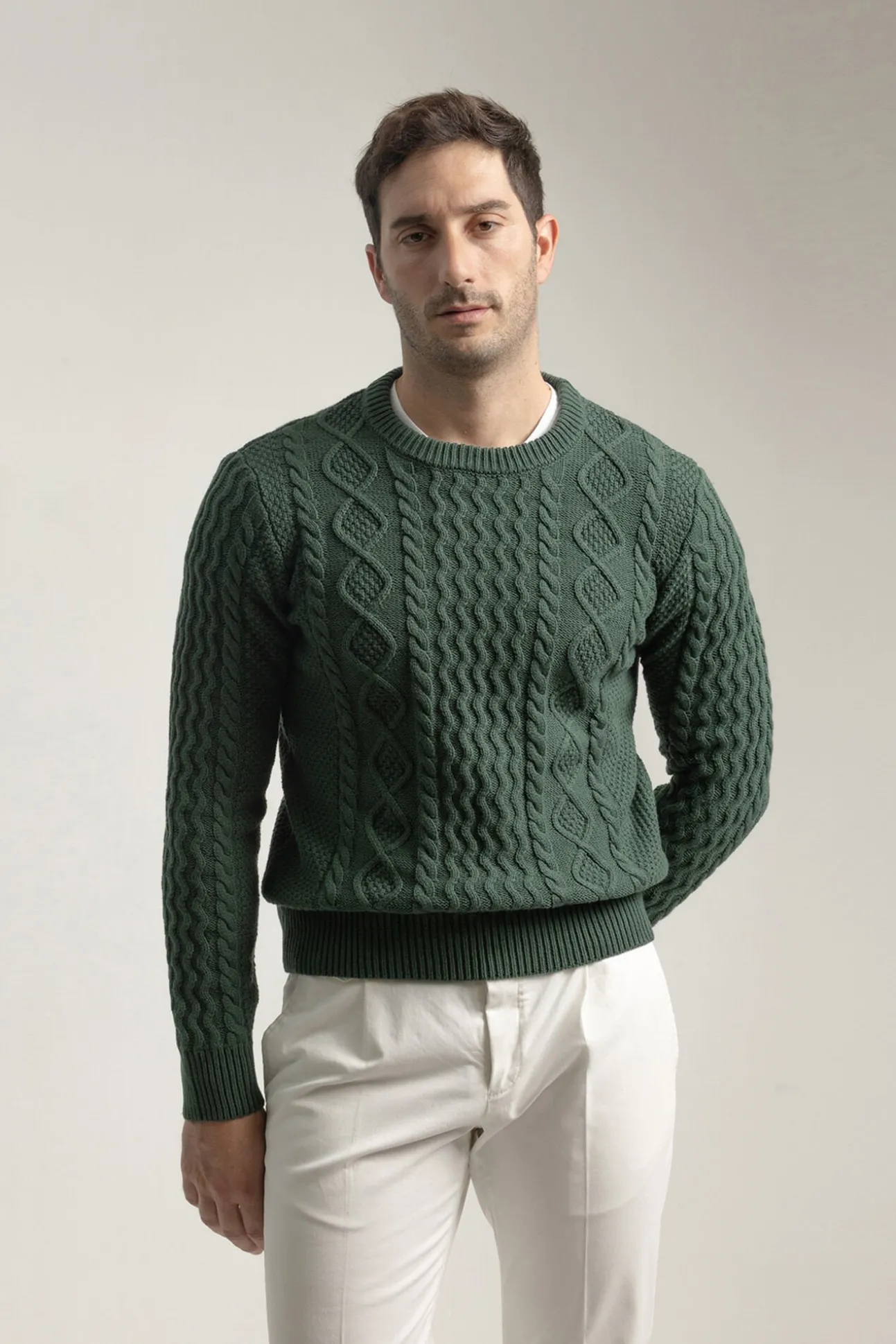 Jersey aran cuello redondo