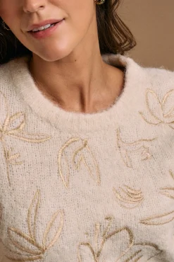 Jersey bordados Lurex crudo
