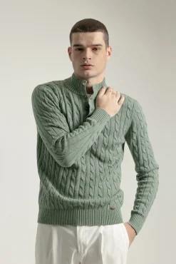 Jersey cable knit botones algodón