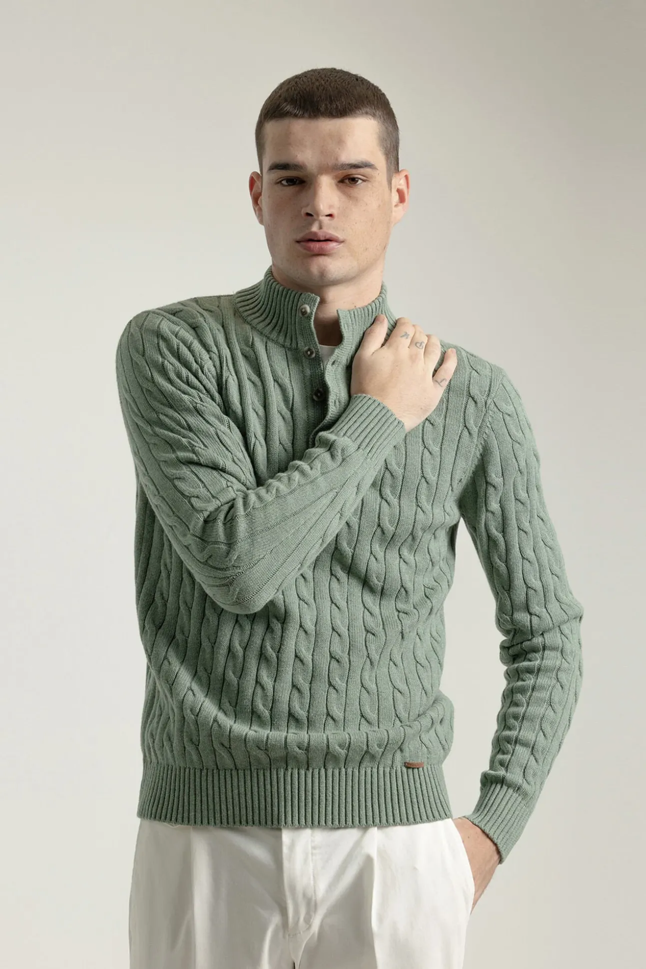Jersey cable knit botones algodón
