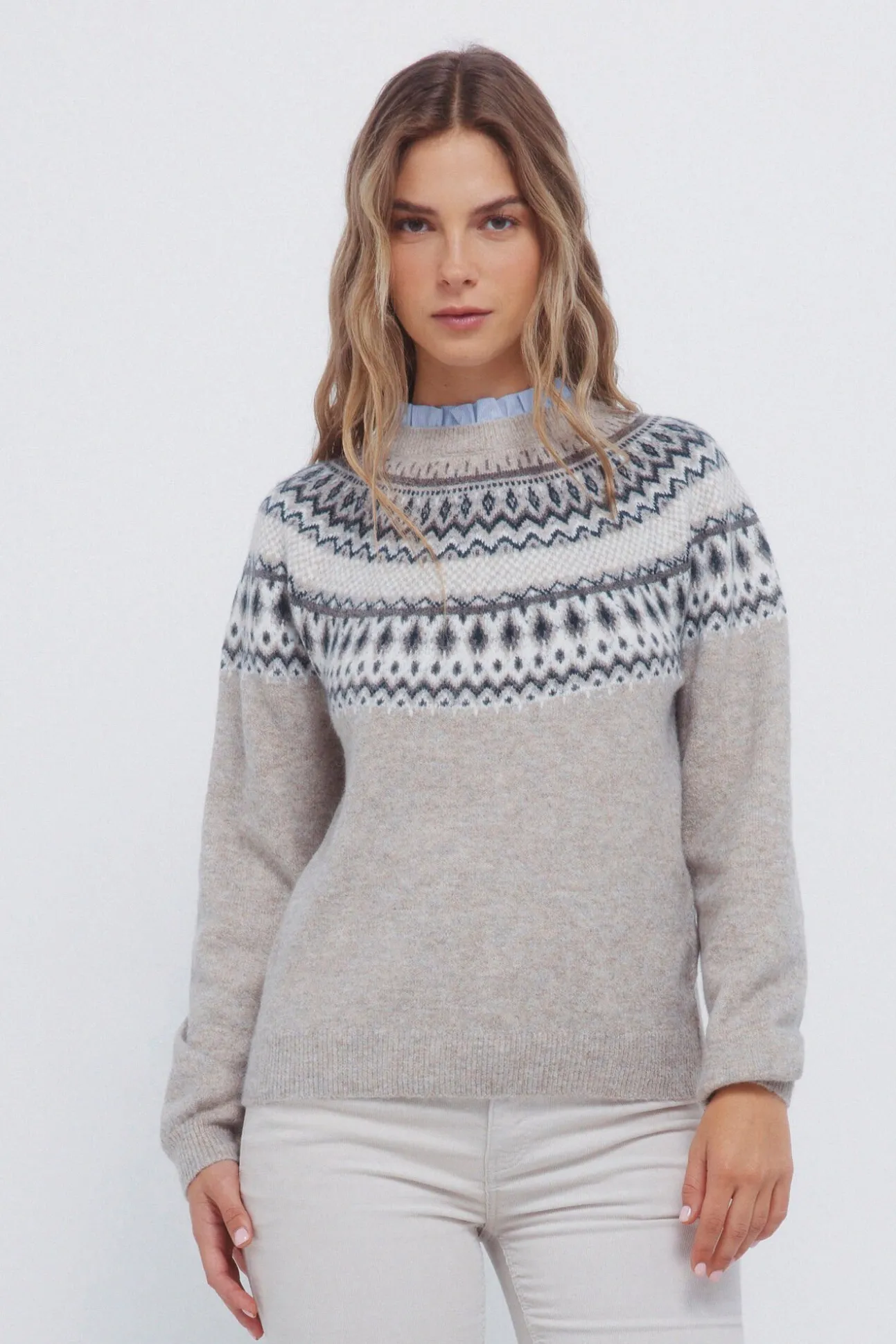 Jersey cenefa jacquard cuello combinado