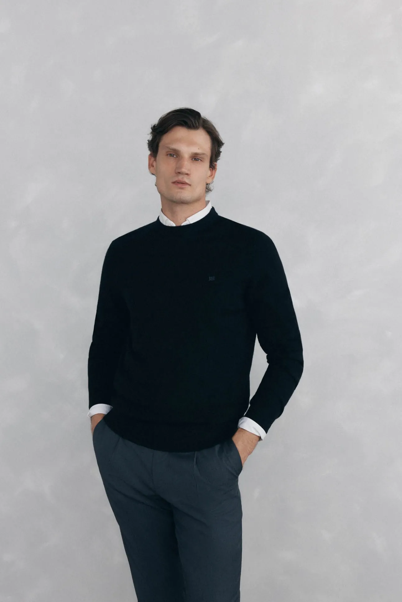 Jersey cuello caja lana merino y cashmere