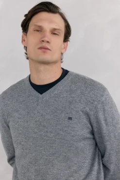Jersey cuello pico lana merino y cashmere