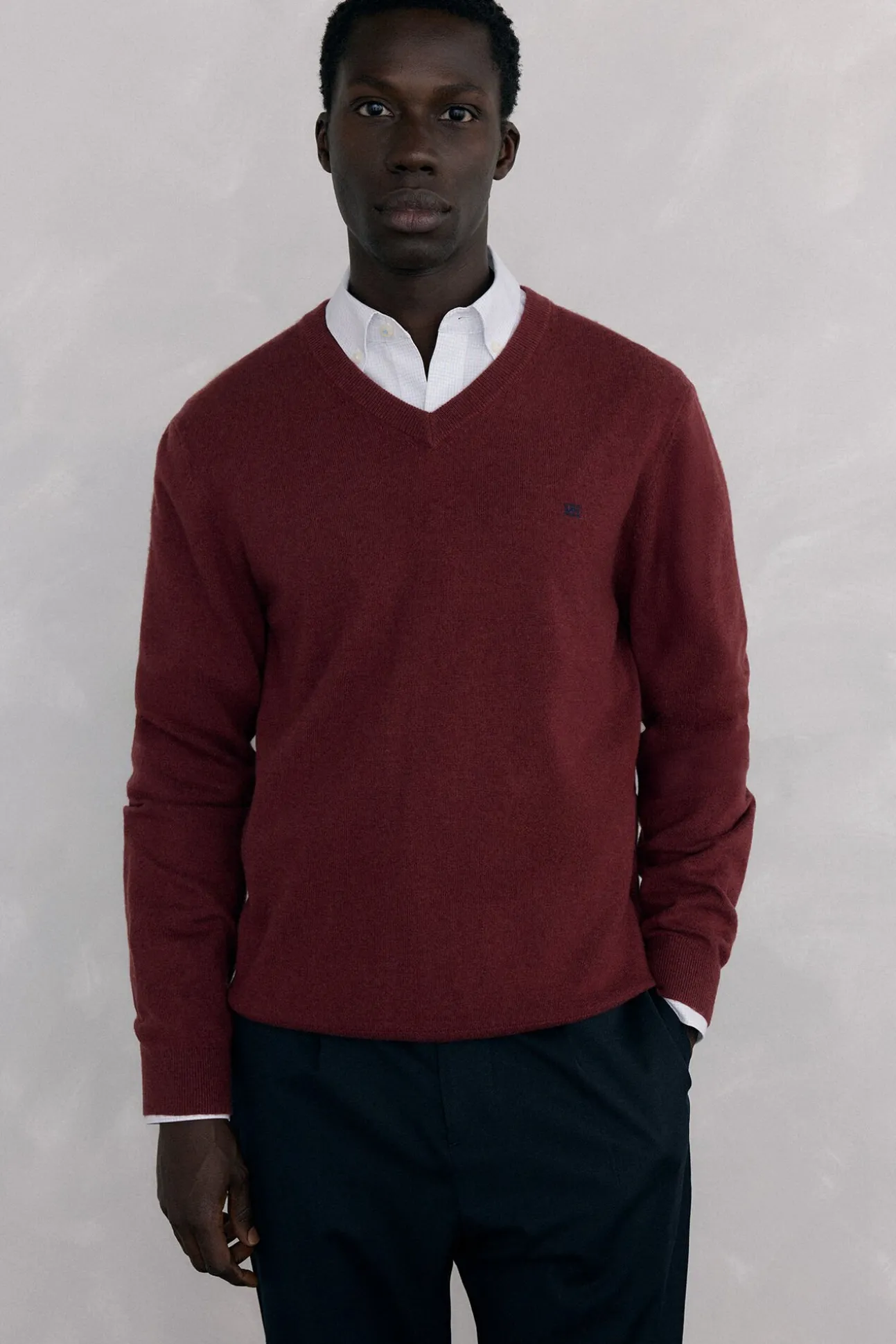 Jersey cuello pico lana merino y cashmere
