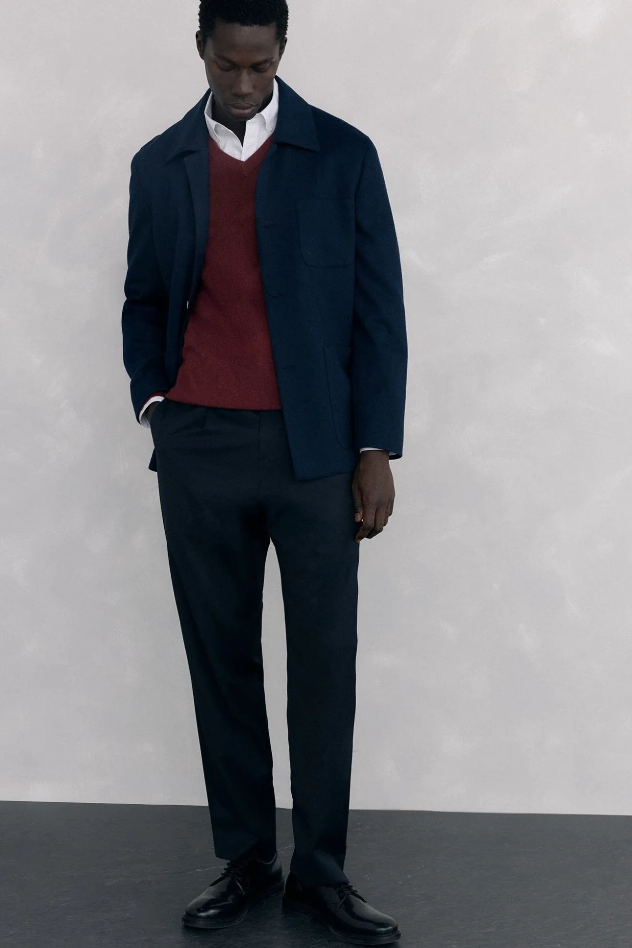 Jersey cuello pico lana merino y cashmere