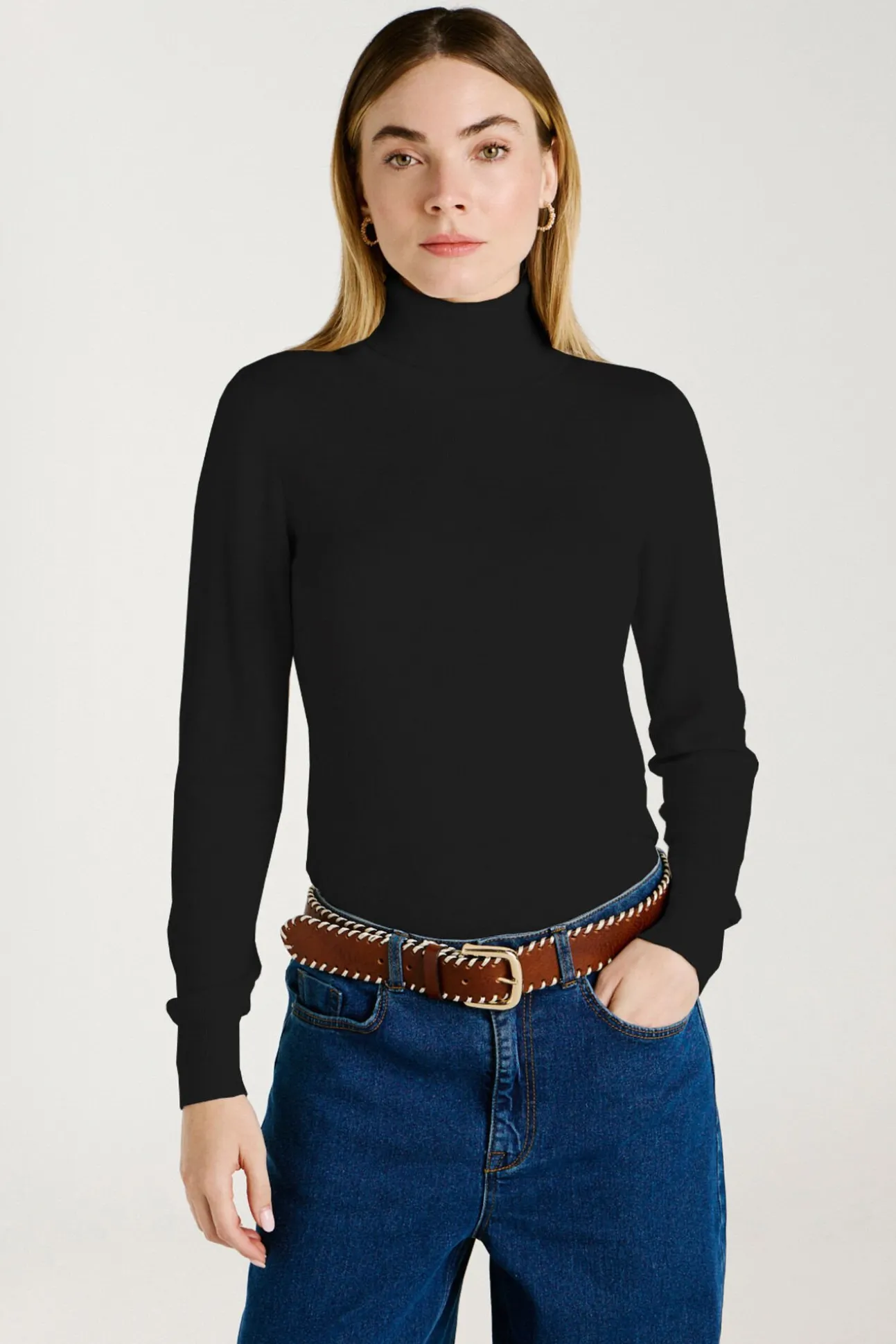Jersey de cuello alto con viscosa