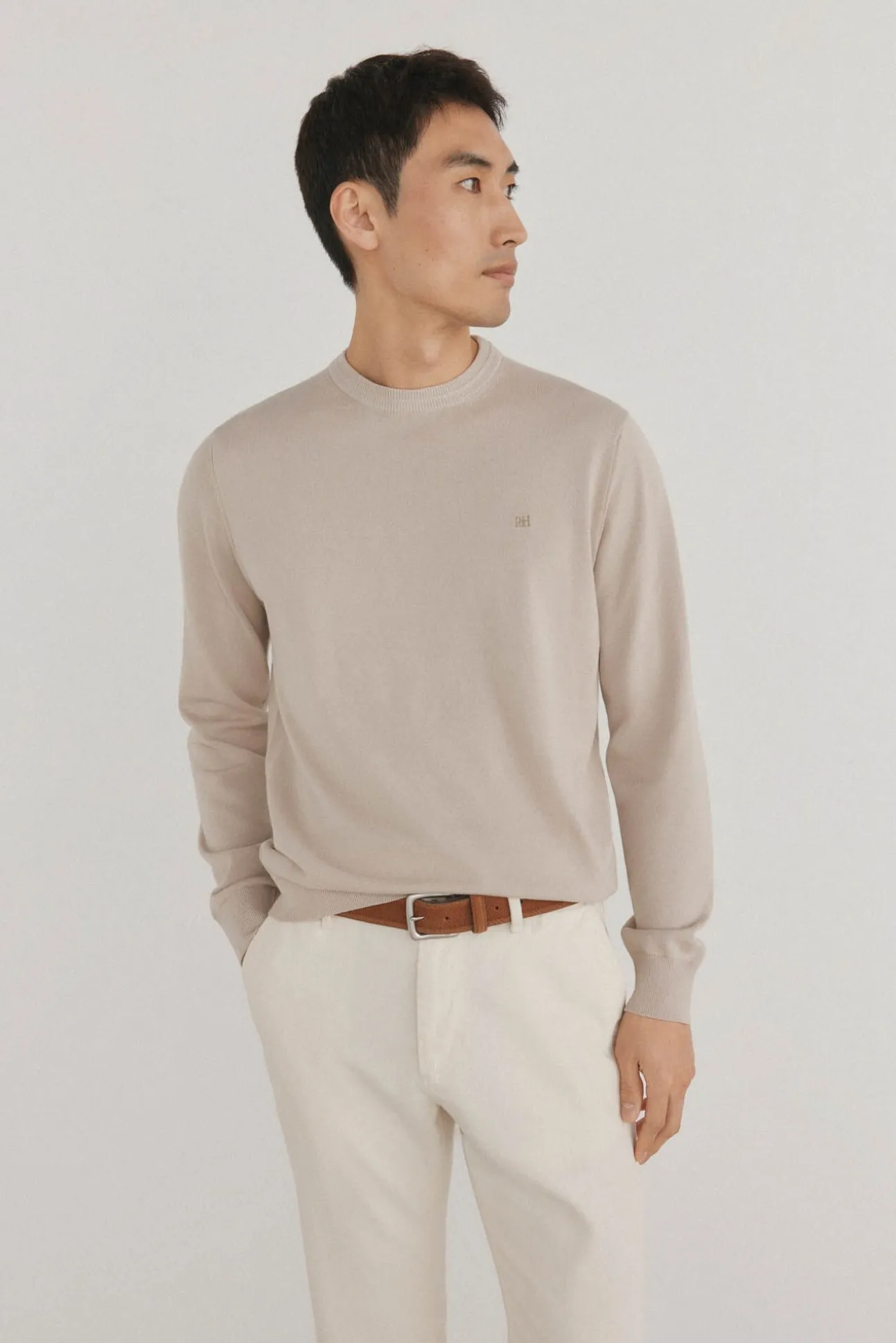 Jersey fino algodón premium cuello redondo