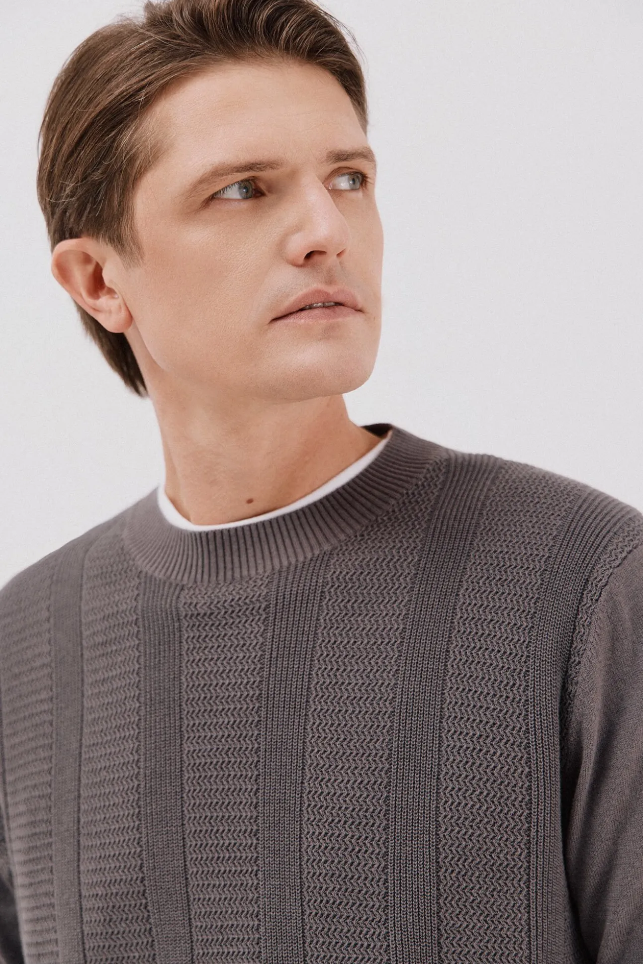 Jersey fino algodón trenzado cuello caja